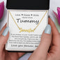 Mommy To Be Name Necklace with Black and White Message Card