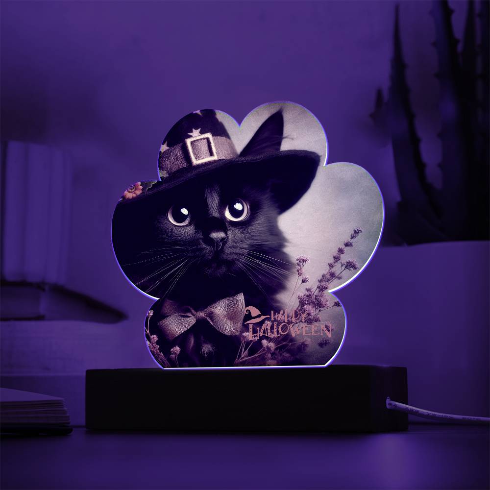 Happy Halloween Black Cat in Witch's Hat Acrylic Halloween / Night Light
